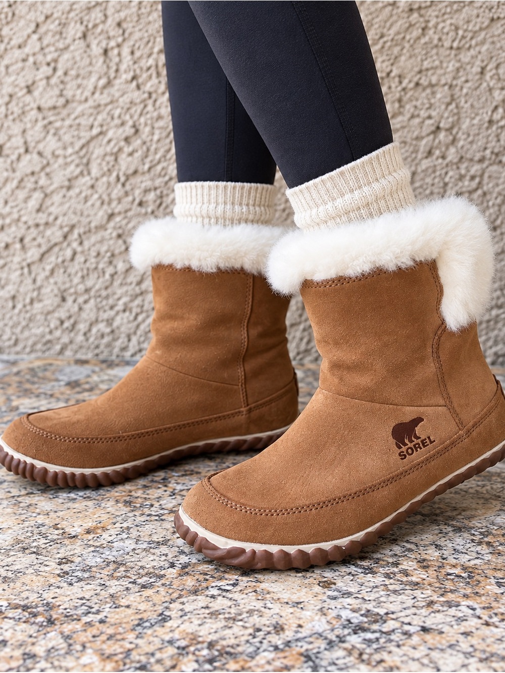 SOREL Tan Suede Shearling Fur Lined Winter Ankle Boots Women’s Size 7